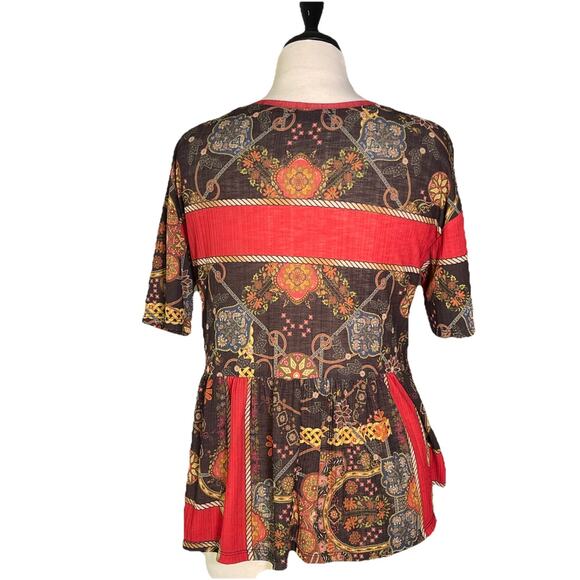 Zara Trafaluc Women’s Peplum Top Multi Color Floral Short Sleeve Stretch Sz S - Picture 5 of 6